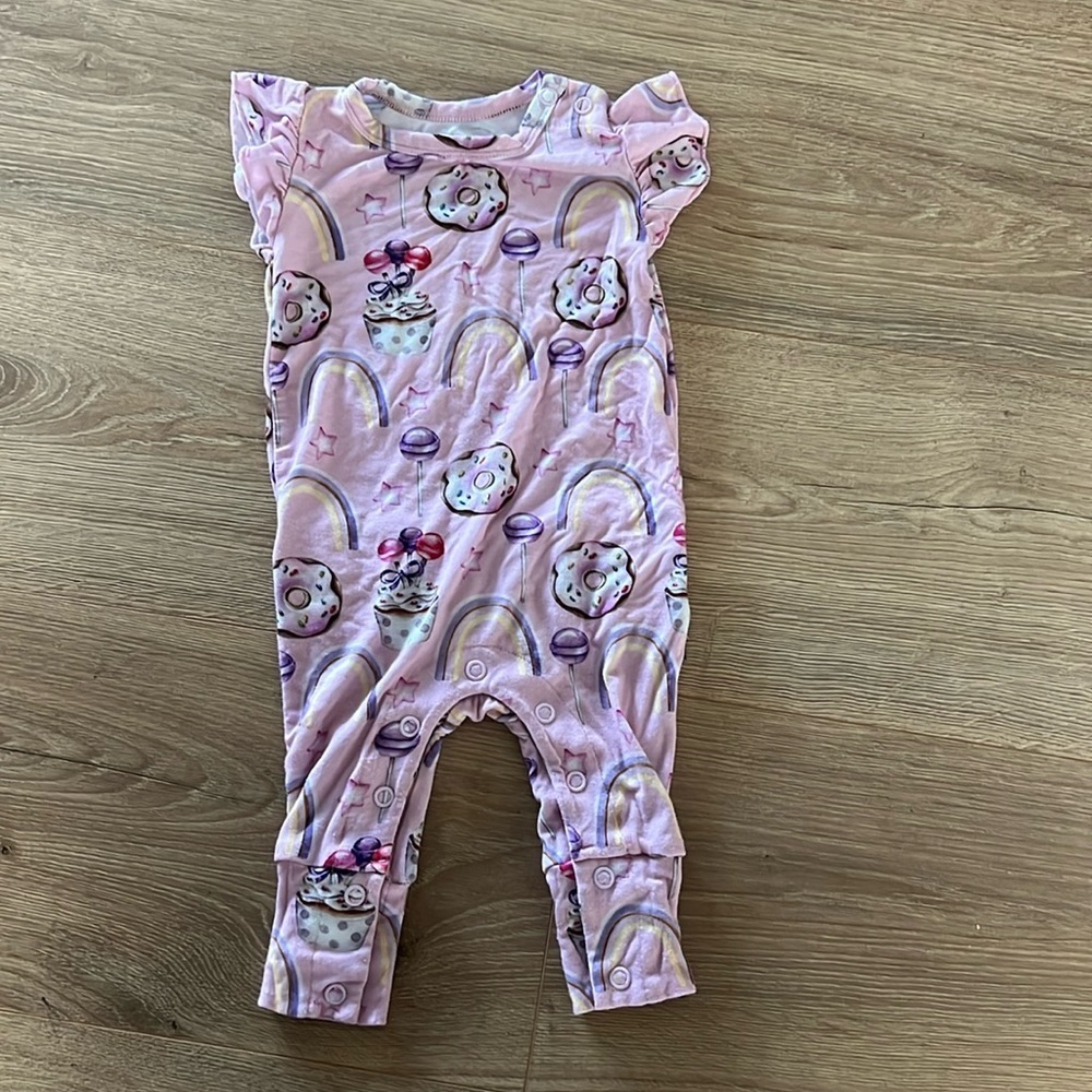 Lev Baby Sweets Print Ruffle Butt Romper